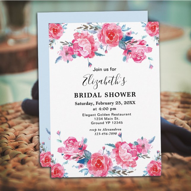 Elegant Pink Floral Watercolor Bridal Shower   Invitation (Elegant Pink Floral Watercolor Bridal Shower Invitation)