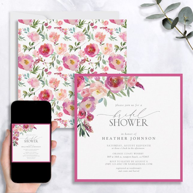 Elegant Pink Floral Watercolor Bridal Shower Invitation (Creator Uploaded)