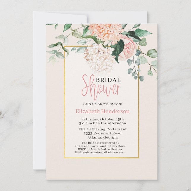 Elegant Pink Floral Watercolor Bridal Shower Invitation (Front)