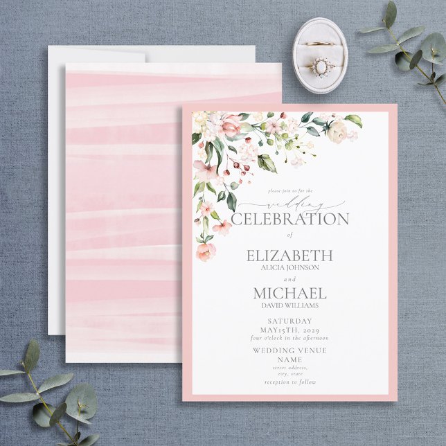 Elegant Pink Floral Watercolor Calligraphy Wedding Invitation (Creator Uploaded)
