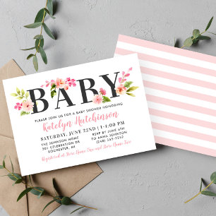Elegant Pink Floral Watercolor Girl Baby Shower Invitation
