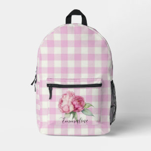 Elegant pink floral watercolor peony personalise printed backpack