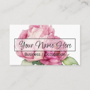 Elegant pink floral watercolor peony rose business card