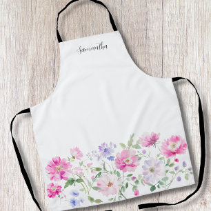 Elegant Pink Floral Watercolor Personalised Apron