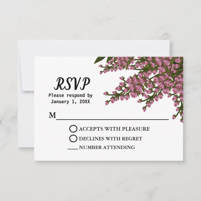 Elegant Pink Floral Watercolor Wedding Custom RSVP Card (Front)