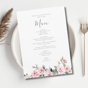 Elegant Pink Floral Watercolor Wedding  Menu