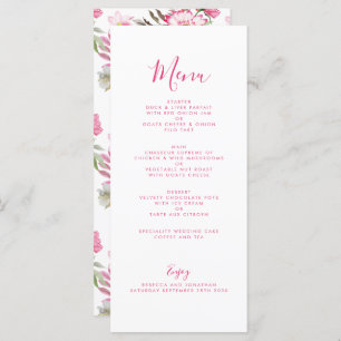 Elegant Pink Floral Watercolor Wedding Menu Card