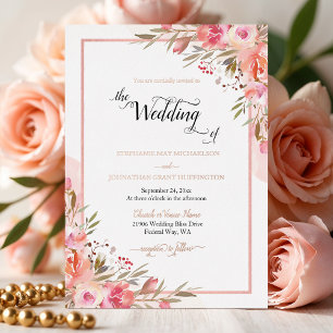 Elegant Pink Floral Watercolor Wedding Rose Gold