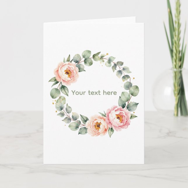 Elegant Pink Floral Watercolor Wreath Personalised Card (Front)