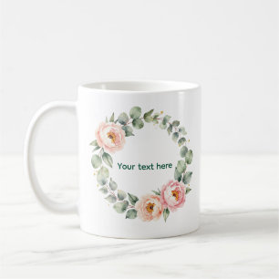 Elegant Pink Floral Watercolor Wreath Personalised Coffee Mug
