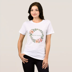 Elegant Pink Floral Watercolor Wreath Personalised Tri-Blend Shirt