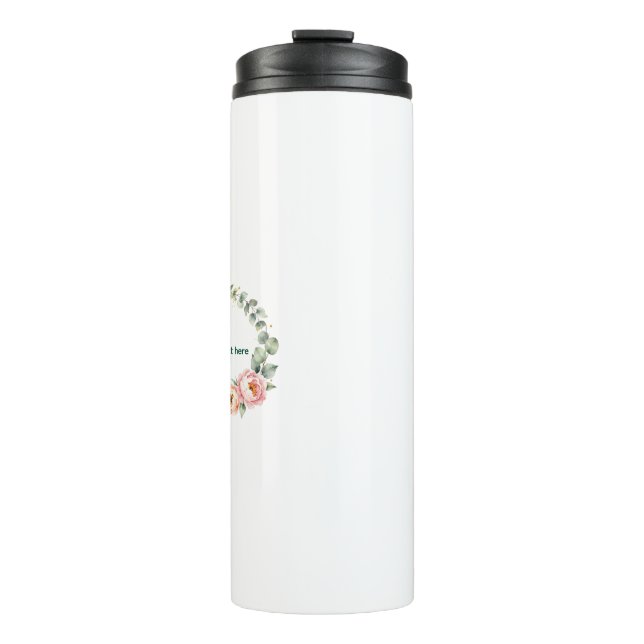Elegant Pink Floral Watercolor Wreath Personalized Thermal Tumbler (Front)