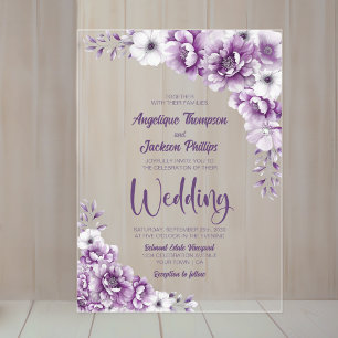 Elegant Pink Floral Wedding Acrylic Invitations