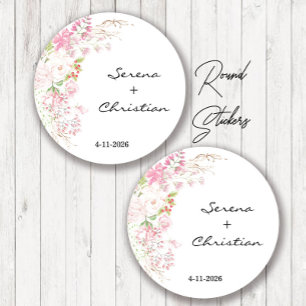 Elegant Pink Floral Wedding Classic Round Sticker