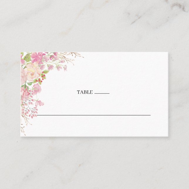 Elegant Pink Floral Wedding Flat Place Card (Front)
