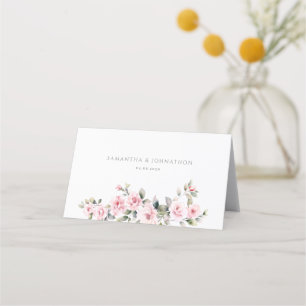 Elegant Pink Floral Wedding Folded Place Card