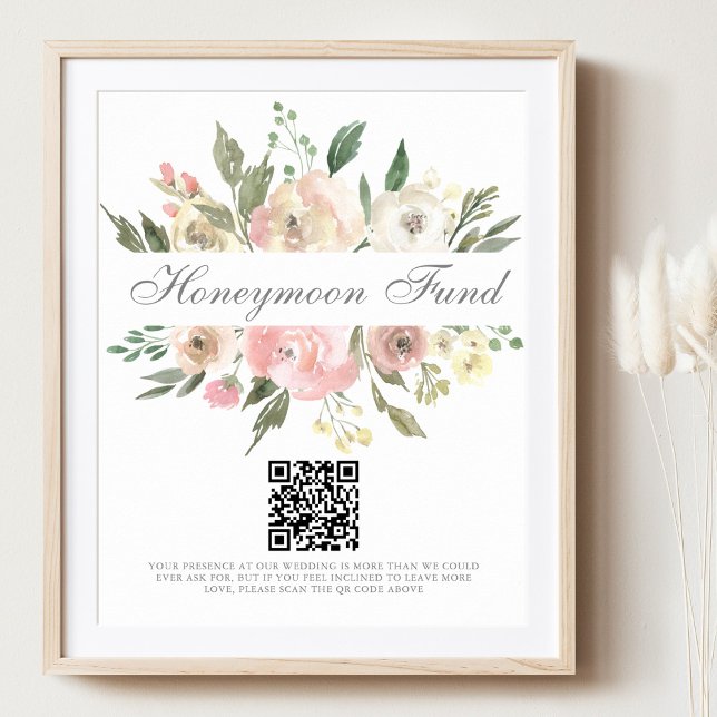 Elegant Pink Floral Wedding Honeymoon Fund QR Code Poster (Creator Uploaded)