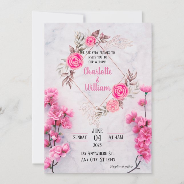 Elegant Pink Floral  Wedding Invitation (Front)