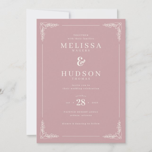 Elegant Pink Floral Wedding Invitation (Front)