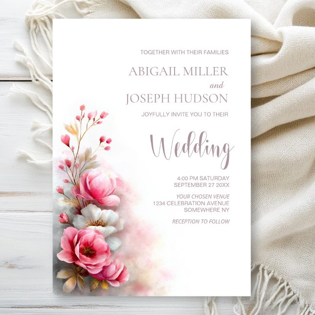 Elegant Pink Floral Wedding Invitation (Creator Uploaded)