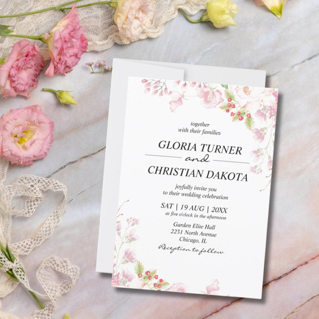 Elegant Pink Floral Wedding Invitation (Creator Uploaded)