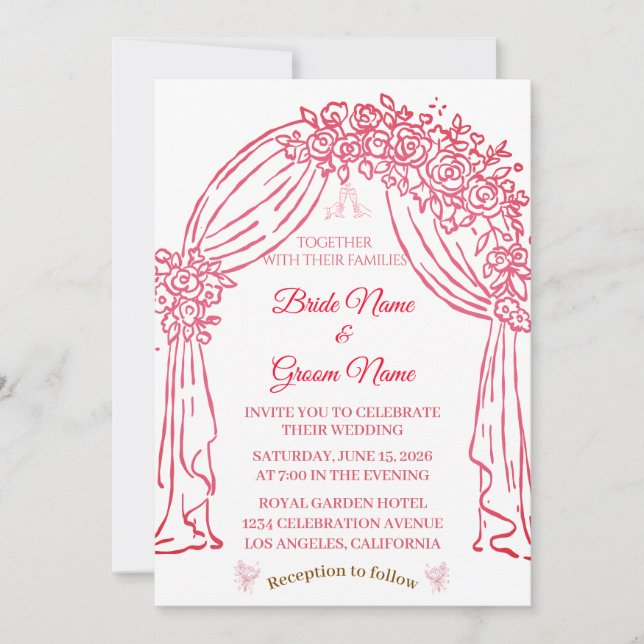 Elegant Pink Floral Wedding Invitation (Front)