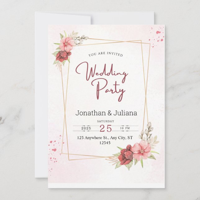 Elegant Pink Floral Wedding Invitation (Front)