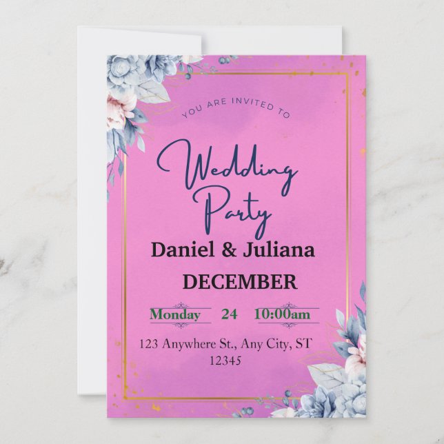 Elegant Pink Floral Wedding Invitation (Front)