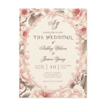 Elegant Pink Floral Wedding Invitation Postcard