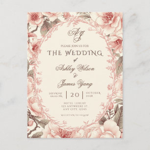 Elegant Pink Floral Wedding Invitation Postcard