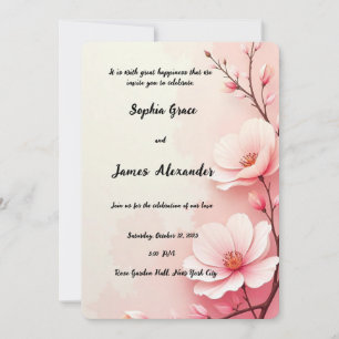 Elegant Pink Floral Wedding Invitation Romantic