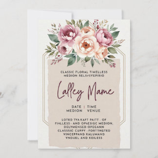 Elegant Pink Floral Wedding Invitation | Romantic 