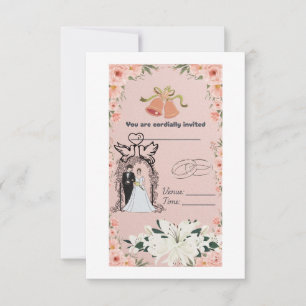 Elegant Pink Floral Wedding Invitation Template