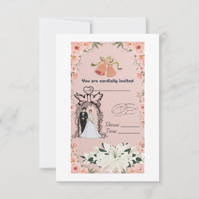 Elegant Pink Floral Wedding Invitation Template (Front)
