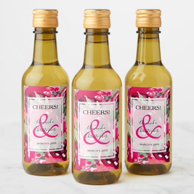 Elegant Pink Floral Wedding Mini Wine Label (Bottles)