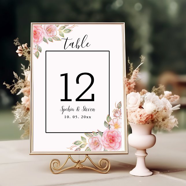 Elegant Pink Floral Wedding Party with Gold  Table Number (Creator Uploaded)