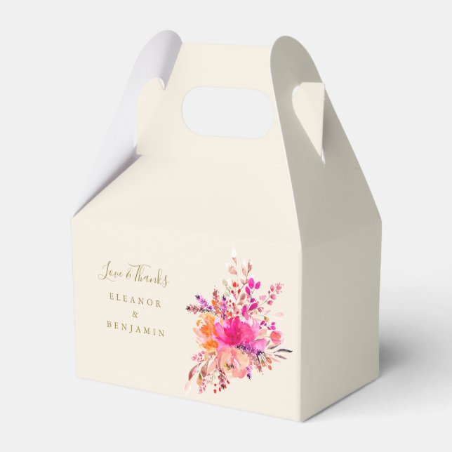 Elegant Pink Floral Wedding Photo Custom Thank You Favour Box (Front Side)