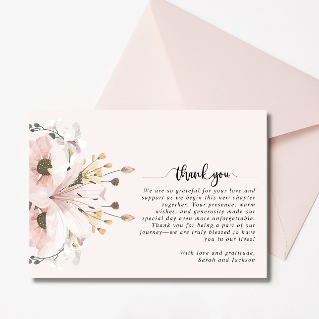 Elegant Pink Floral Wedding Photo Thank You Card (Elegant Pink Floral Wedding Photo Thank You Card)