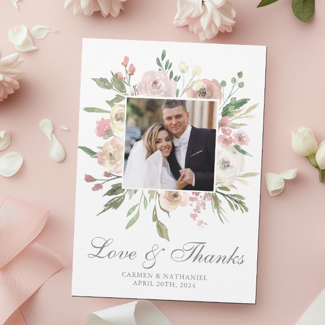 Elegant Pink Floral Wedding Photo Thank You Magnet (Creator Uploaded)