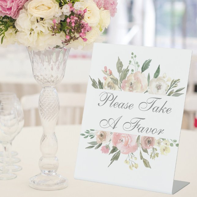 Elegant Pink Floral Wedding Please Take a Favour Pedestal Sign (Creator Uploaded)