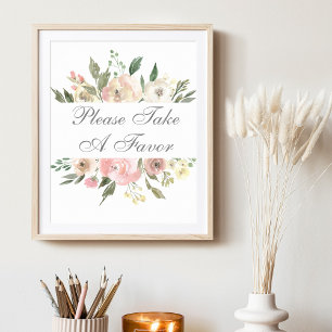 Elegant Pink Floral Wedding Please Take a Favour Poster