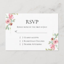 Elegant pink floral wedding RSVP card