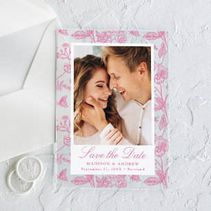 Elegant Pink Floral Wedding Save the Date Acrylic Invitations