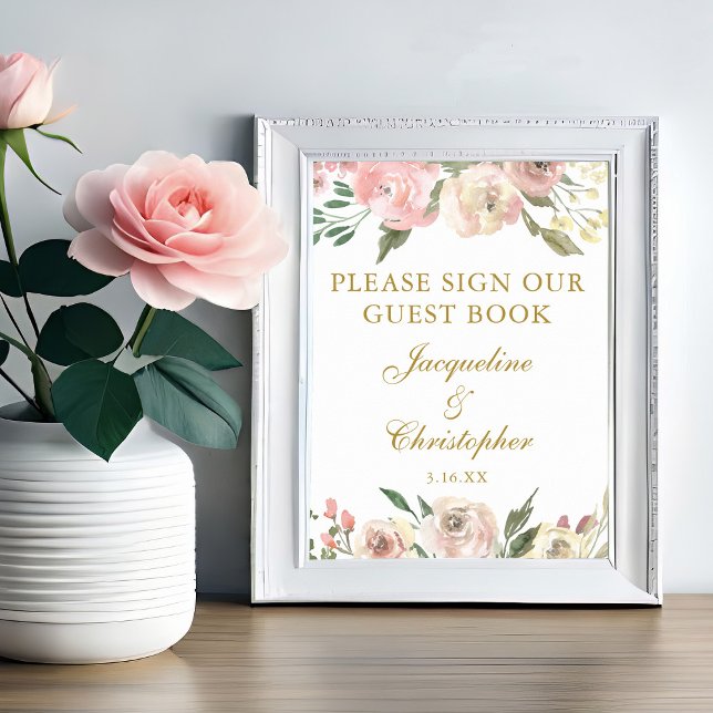 Elegant Pink Floral Wedding Sign Our Guest Book (Creator Uploaded)