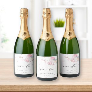 Elegant Pink Floral Wedding Sparkling Wine Label