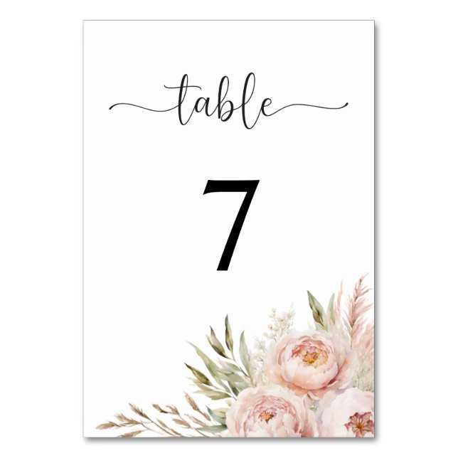 Elegant Pink Floral Wedding Table Number (Front)