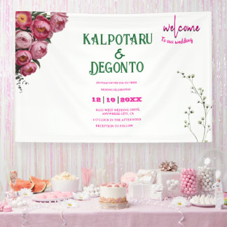 Elegant Pink Floral Wedding Welcome  Banner