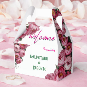 Elegant Pink Floral Wedding Welcome Sign Favour Box