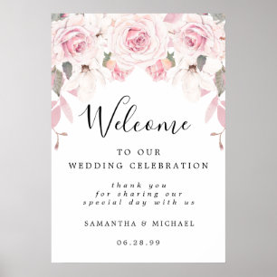 Elegant Pink Floral Welcome to Our Wedding Sign