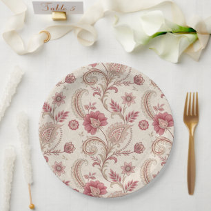 Elegant Pink Floral Whimsical  Paper Plate